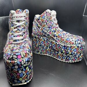 The YRU Qozmo Hi Pill High Top Lace Up Platforms Club Kid Rave Festival Size 7